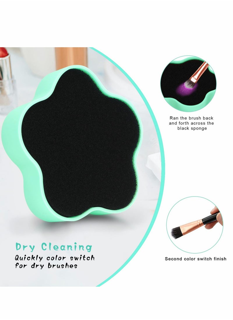 KASTWAVE - 2 Pcs Makeup Brush Cleaning Mat, Cosmetic Brush Cleaning Pad with Color Removal Sponge, 2 in 1 Design Silicone Cleaner Box for Dry Brush Color Switch and Wet Cleaning, Flower Green & Pink - Image 1