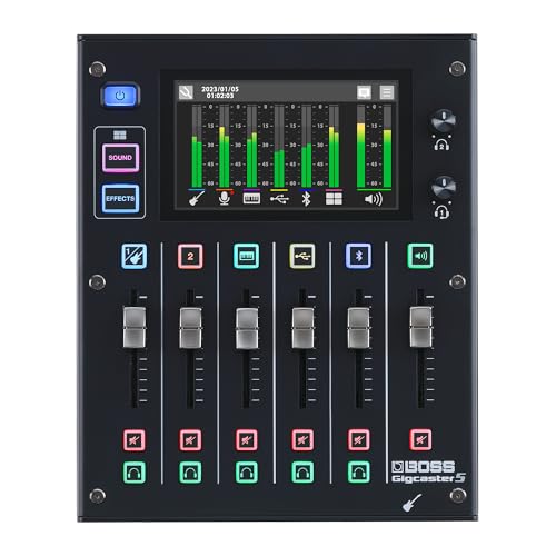 BOSS Gigcaster 5 Compact 5Channel Audio Streaming Mixer with Direct GuitarBass Input 2 XLR Mic Inputs Stereo Line Input 8 Touchscreen SFX Pads 16x12 USB Audio Interface - Image 1
