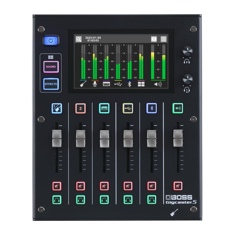 BOSS Gigcaster 5 Compact 5Channel Audio Streaming Mixer with Direct GuitarBass Input 2 XLR Mic Inputs Stereo Line Input 8 Touchscreen SFX Pads 16x12 USB Audio Interface - Image 2