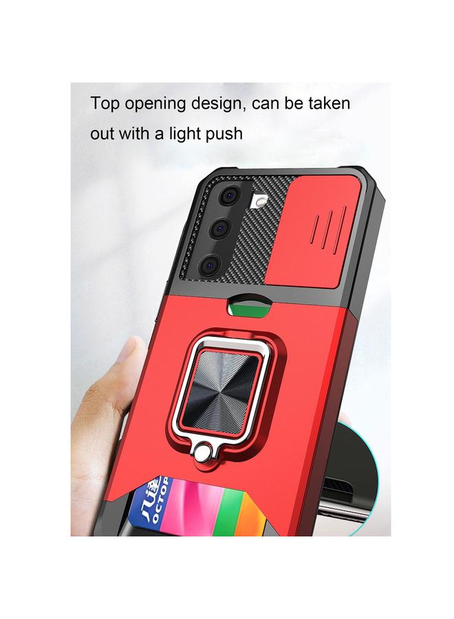 S-TOP Case For Samsung Galaxy S21+ Sliding Camera Cover Design PC + TPU Shockproof Case with Ring Holder & Card Slot - Image 4