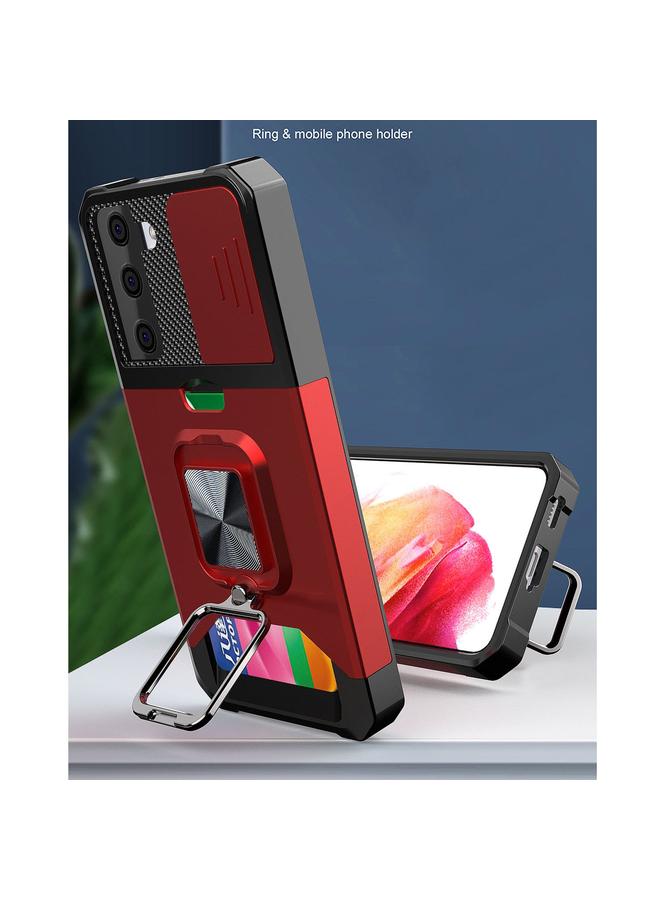 S-TOP Case For Samsung Galaxy S21+ Sliding Camera Cover Design PC + TPU Shockproof Case with Ring Holder & Card Slot - Image 3