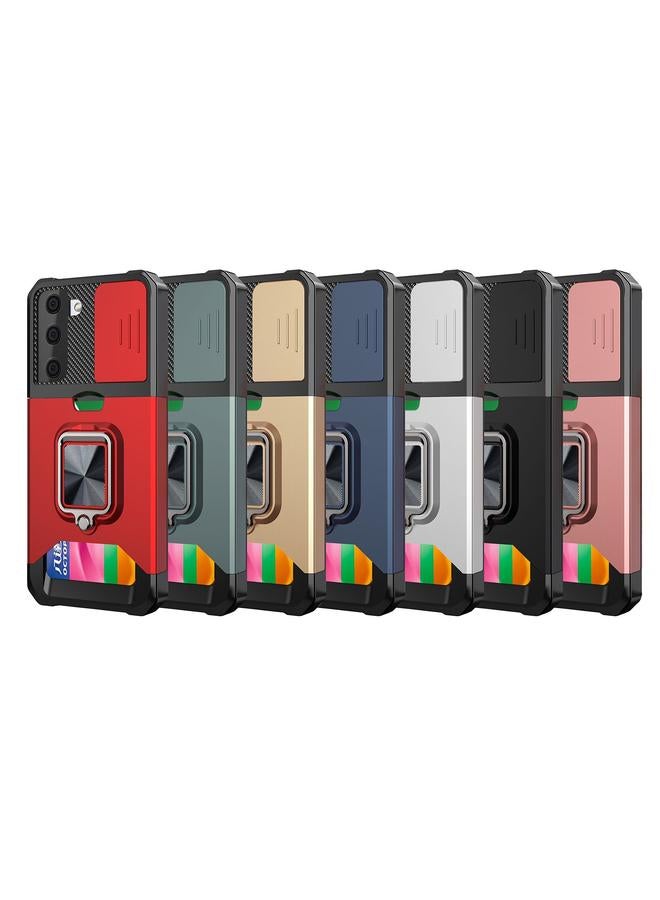 S-TOP Case For Samsung Galaxy S21+ Sliding Camera Cover Design PC + TPU Shockproof Case with Ring Holder & Card Slot - Image 2