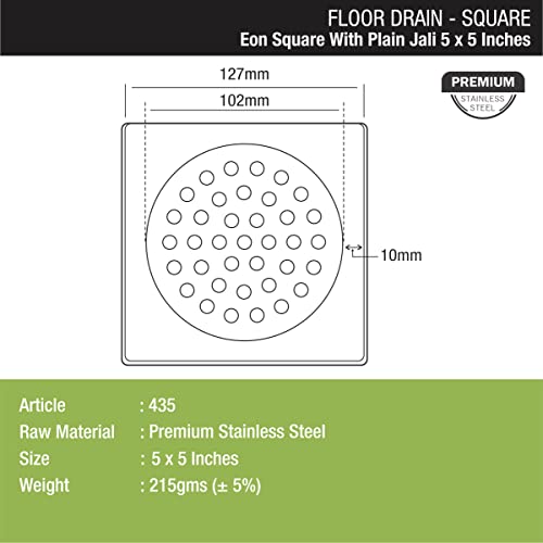 LIPKA Eon Square with Palin Floor Drain |Premium Stainless Steel |5 x 5 Inches| - Image 2