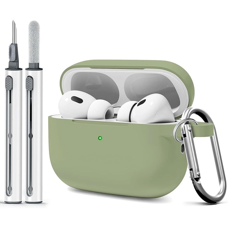 Woyinger for AirPods Pro 2 Case with Cleaner Kit, Compatible with Airpods Pro 2nd/1st Generation Case (USB-C Cable) with Keychain for Women and Men,Matcha Green - Image 1