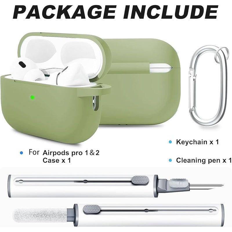 Woyinger for AirPods Pro 2 Case with Cleaner Kit, Compatible with Airpods Pro 2nd/1st Generation Case (USB-C Cable) with Keychain for Women and Men,Matcha Green - Image 2
