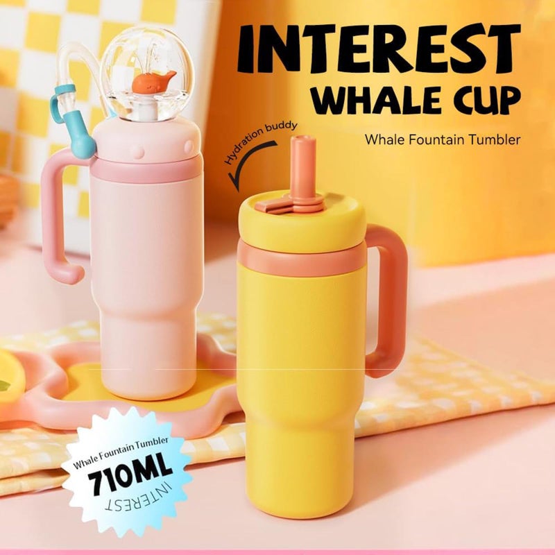 FRAGRANTGARDEN Drinking Cup With Whale Squirt, 24oz Whale Water Bottle with Handle, Insulated Stainless Steel Whale Water Cups With Two Silicone Soft Tip, Leak-Proof Whale Fountain Bottle for Kids Teens (Green) - Image 2