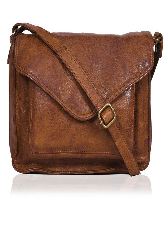 Ozora Leather Flapover Crossbody Handbag Purse for Women with Adjustable Strap & Overflap Snap Closure Tote/Bag (Tan wash) - Image 1