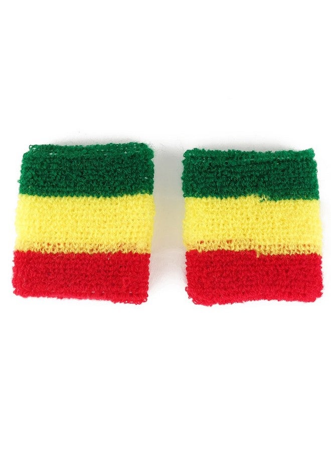 Armycrew Rasta Jamaican Striped Colored Wristband 2 Piece Pair Set Rgy - Image 1