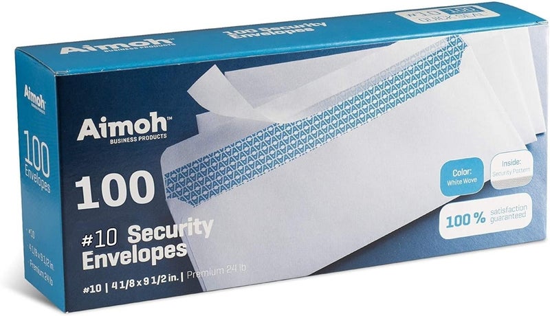 Aimoh #10 Security Self Seal Envelopes – 100 Qty |No Window, EnveGuard, 4⅛ x 9½", White, 24 LB, 100 Count (34100) - Image 1