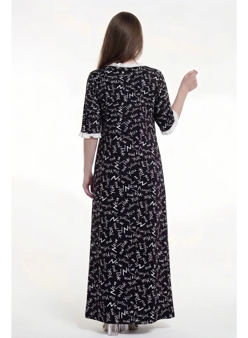 Al Bent Al Sharqieh Black Women Maxi Printed Cotton Sleeping Dress for Women | Best Price UAE