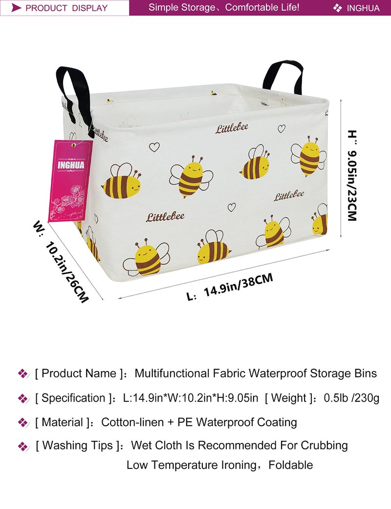 INGHUA Rectangular Storage Basket Fabric Organizer Bin for Toys,Books,Clothes,Gifts,Pets-Perfect for Home,Office,Nursery,Dorm,Shelf(Rec-Bee ) - Image 2
