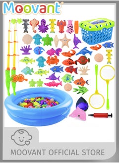 58PCS Magnetic Fishing Bath Toys Game Set, Plastic Floating Colorful Swimming Fish Ocean Bath Toys, Educational Pretend Play Game Set for Toddlers, Family Water Play Pool Toys