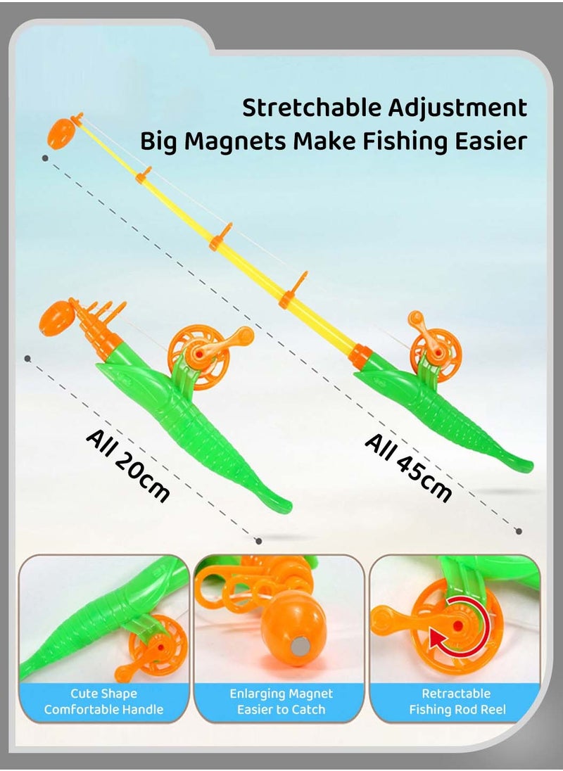 Moovant - 58PCS Magnetic Fishing Bath Toys Game Set, Plastic Floating Colorful Swimming Fish Ocean Bath Toys, Educational Pretend Play Game Set for Toddlers, Family Water Play Pool Toys - Image 1