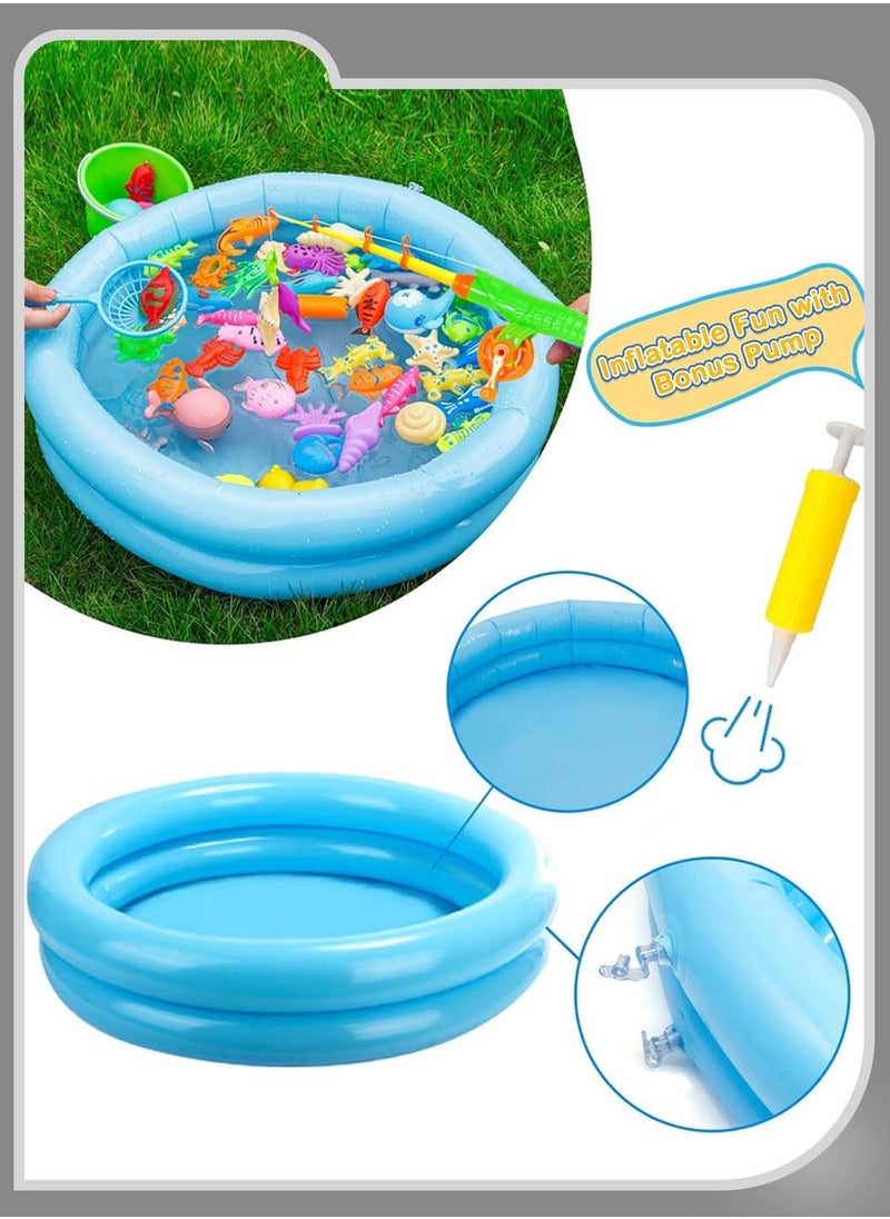 Moovant - 58PCS Magnetic Fishing Bath Toys Game Set, Plastic Floating Colorful Swimming Fish Ocean Bath Toys, Educational Pretend Play Game Set for Toddlers, Family Water Play Pool Toys - Image 1