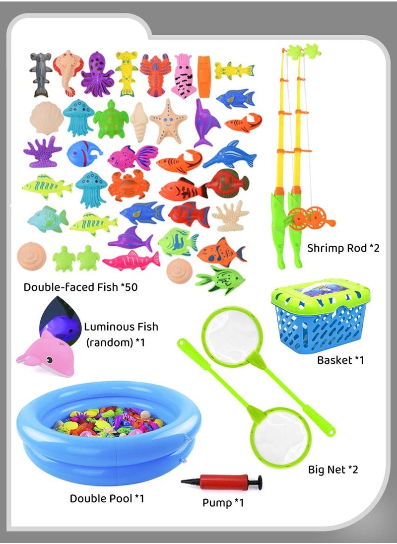 Moovant - 58PCS Magnetic Fishing Bath Toys Game Set, Plastic Floating Colorful Swimming Fish Ocean Bath Toys, Educational Pretend Play Game Set for Toddlers, Family Water Play Pool Toys - Image 1