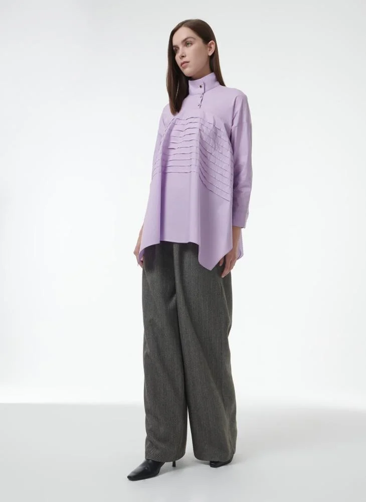Leem Asymmetric Hem Pintuck Blouse