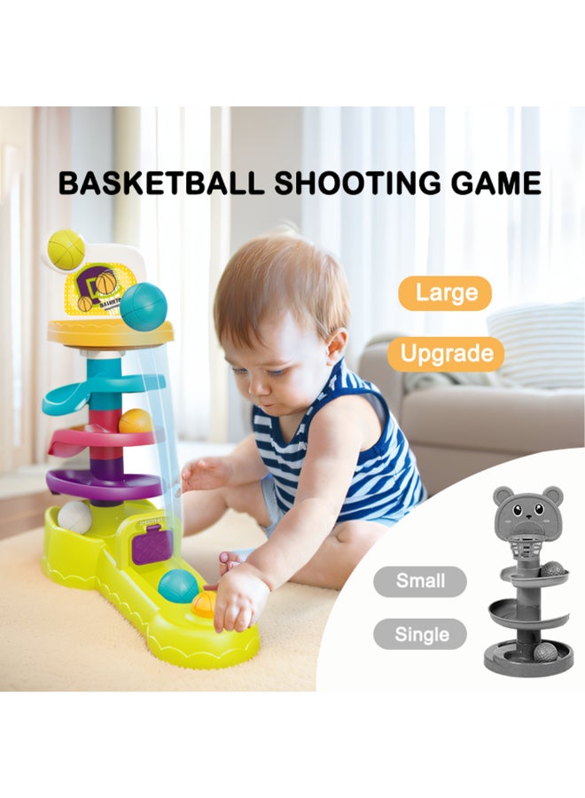 COGNIKIDS لعبة كرة السلة للأطفال الصغار - لعبة حلقة الكرة 3 في 1 مع مسار دوار وإطلاق | لعبة تنسيق اليد والعين ومهارات الحركة للأطفال من 18 شهرًا وما فوق | تشمل 3 كرات - Image 2