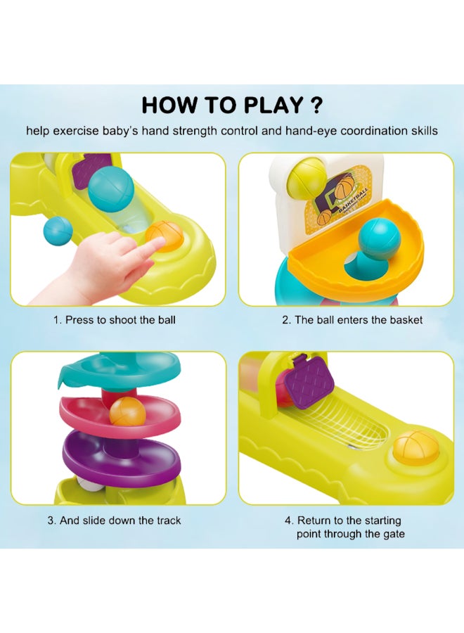 COGNIKIDS لعبة كرة السلة للأطفال الصغار - لعبة حلقة الكرة 3 في 1 مع مسار دوار وإطلاق | لعبة تنسيق اليد والعين ومهارات الحركة للأطفال من 18 شهرًا وما فوق | تشمل 3 كرات - Image 4