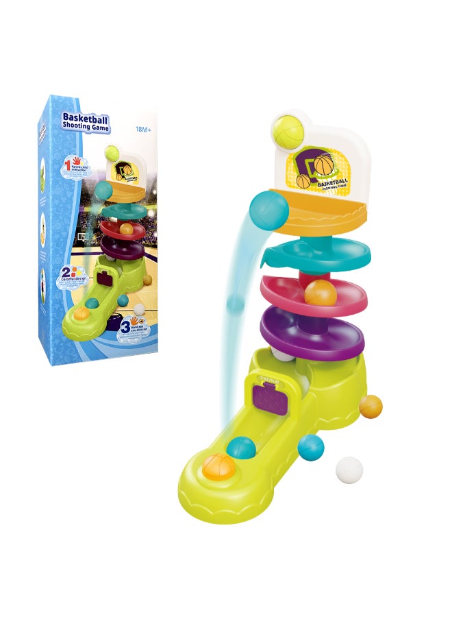 COGNIKIDS لعبة كرة السلة للأطفال الصغار - لعبة حلقة الكرة 3 في 1 مع مسار دوار وإطلاق | لعبة تنسيق اليد والعين ومهارات الحركة للأطفال من 18 شهرًا وما فوق | تشمل 3 كرات - Image 1