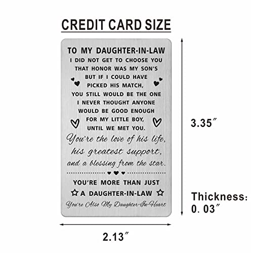 SOUSYOKYO Daughter in law Gifts from Father Mother In Law, New Daughters in Law Wedding Mothers Day Day Birthday Metal Card, Future - Image 2