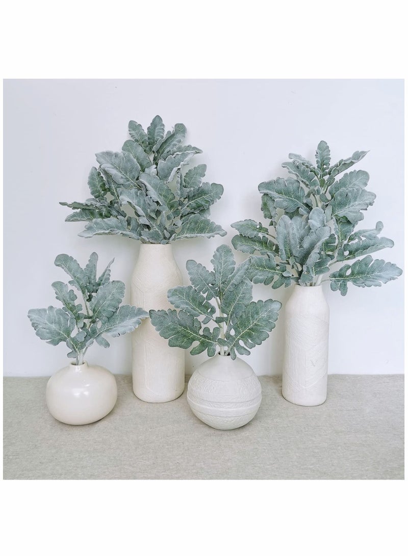 SYOSI Artificial Flocked Lambs Ear Leaves, 8Pcs Stems Flocked Oak Leaves, Sprays Flocked Branches Green Twigs for Home Wedding DIY Floral Arrangement Vase Bouquet Wreath - Image 3