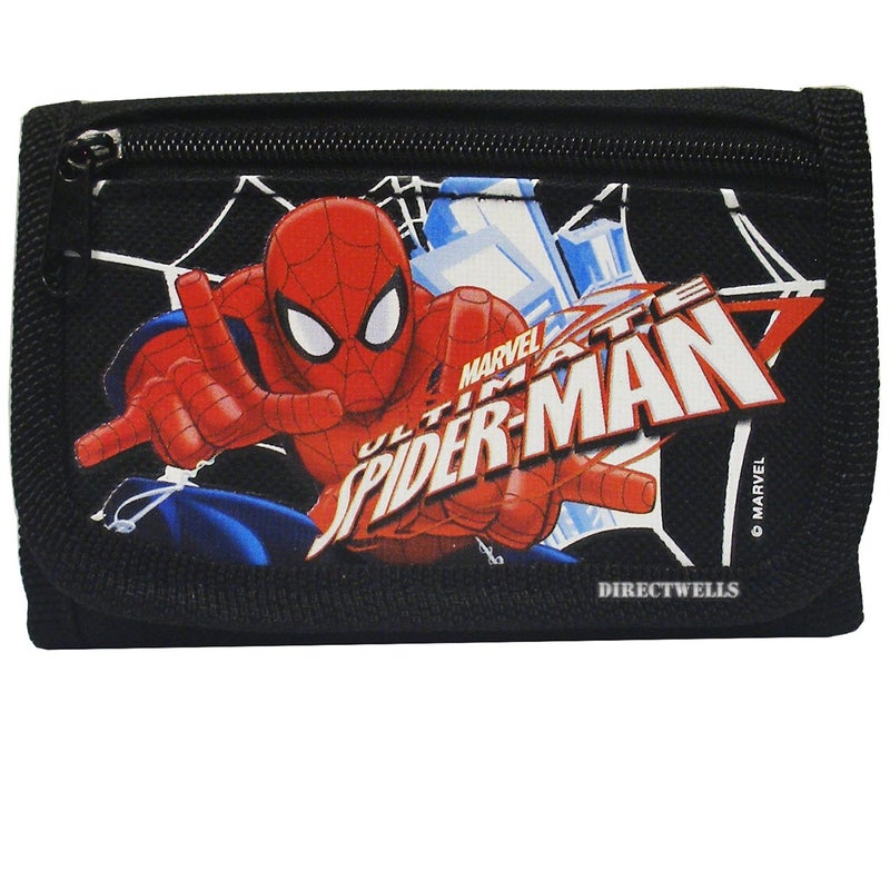 SPIDERMAN Marvel Spiderman Ultimate Authentic Licensed Trifold Children Wallet (Black), 4.5" X 3.0"
