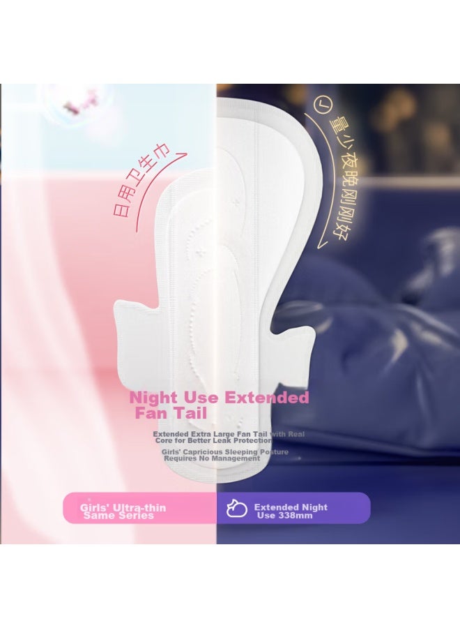 Space 7 Qidukongian Girls Ultra-thin 100% Pure Cotton Nighttime Sanitary Napkins 338mm*8 Pieces - Image 5