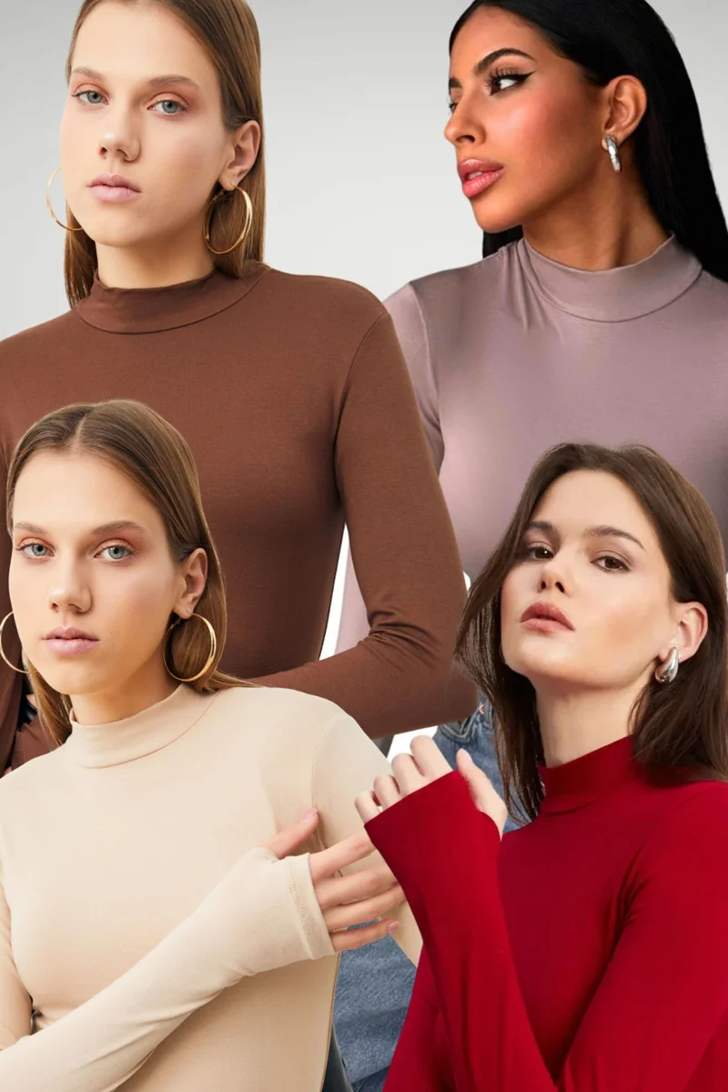 بيبانتولون BIPANTOLON Women's 4-Pack Cut-Out Half Turtleneck Bodysuits