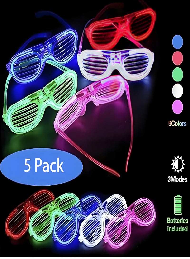 Lee Yon 5-Piece Neon Glow Glasses Led Light up Shutter Flashing Sunglasses for Kids Adults Party, Pink/Red/Blue/White/Green - Image 2