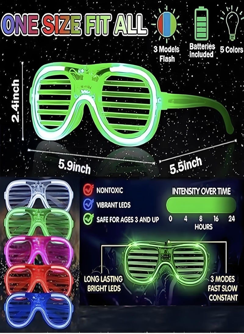 Lee Yon 5-Piece Neon Glow Glasses Led Light up Shutter Flashing Sunglasses for Kids Adults Party, Pink/Red/Blue/White/Green - Image 4