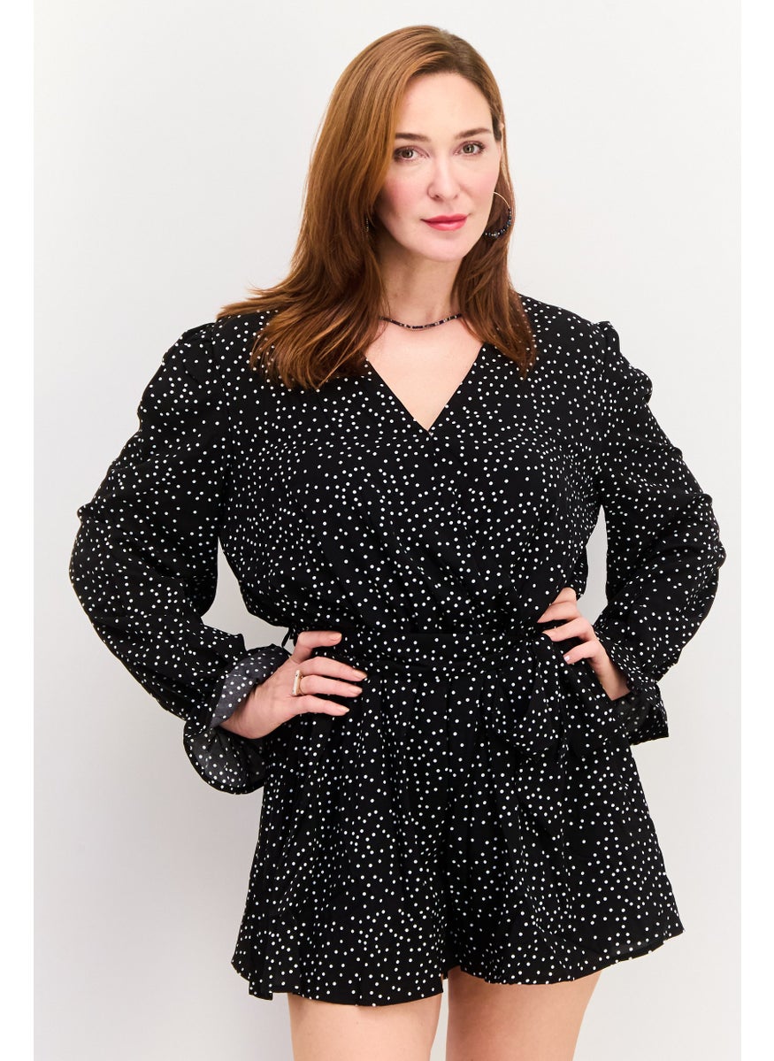 Women Polka Dot Long Sleeves Belted Playsuit, Black - pzsku/Z22C8592D5688AB028B6AZ/45/_/1728397833/32d5e277-9d6a-43b1-a6ae-baf6f3a0839f