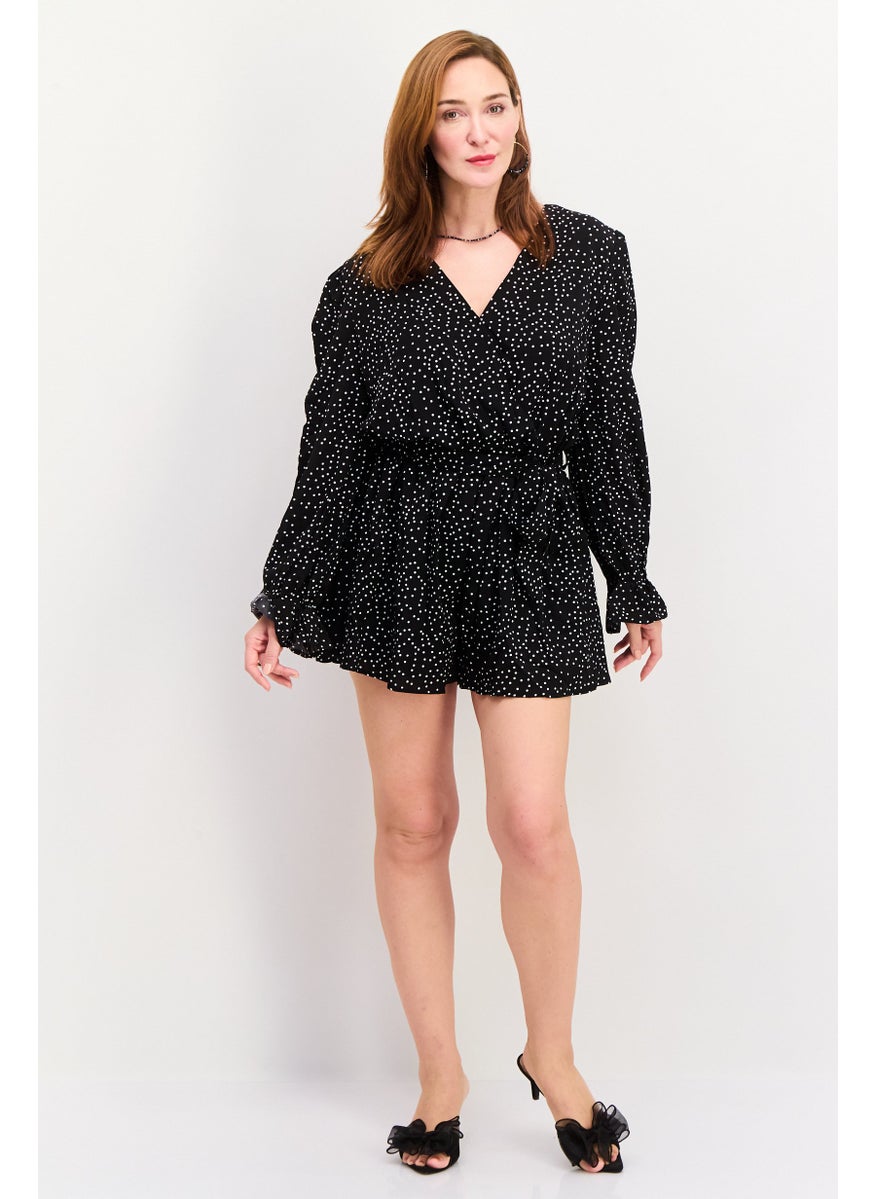 Women Polka Dot Long Sleeves Belted Playsuit, Black - pzsku/Z22C8592D5688AB028B6AZ/45/_/1728397839/49cd4662-108e-4803-9fb5-5fc764bc2c41