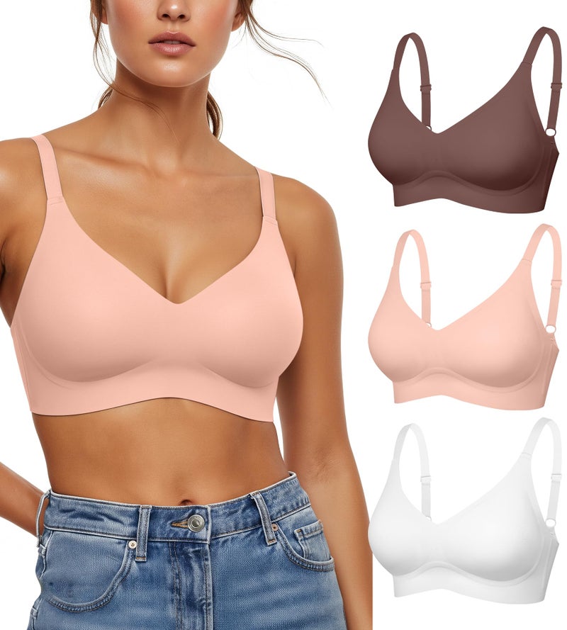 DEANGELMON Womens Seamless Bras No Underwire Push Up Bras Comfort V Neck Padded Bra Wireless Bralette Basic Everyday Bra Multiple Pack(3P1,M) - Image 1
