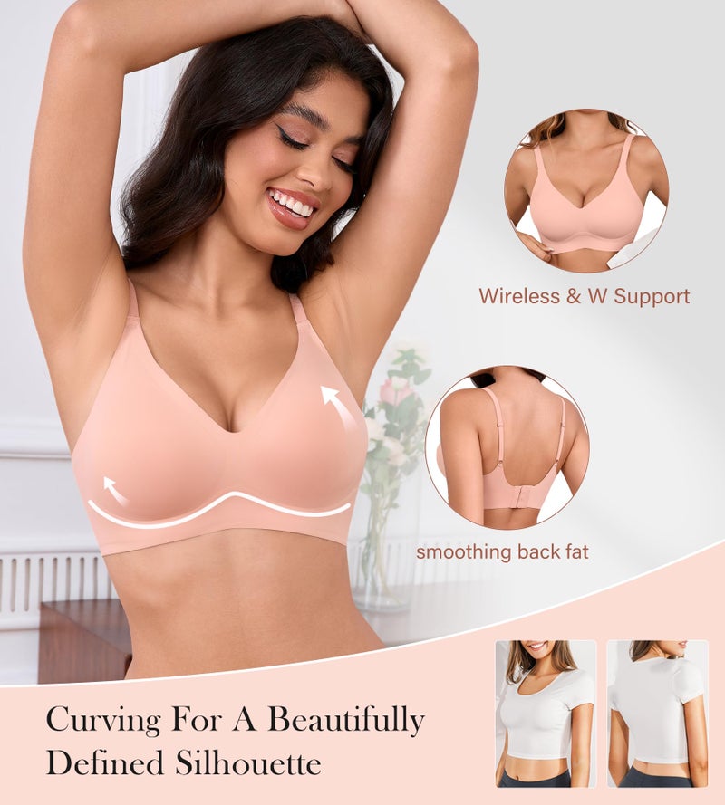 DEANGELMON Womens Seamless Bras No Underwire Push Up Bras Comfort V Neck Padded Bra Wireless Bralette Basic Everyday Bra Multiple Pack(3P1,M) - Image 3