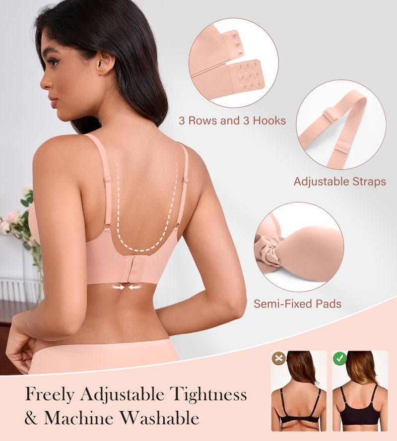 DEANGELMON Womens Seamless Bras No Underwire Push Up Bras Comfort V Neck Padded Bra Wireless Bralette Basic Everyday Bra Multiple Pack(3P1,M) - Image 5