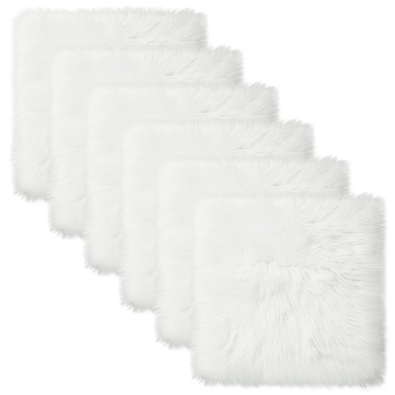 Softlife White Faux Fur Sheepskin Chair Cover 6 PCs Seat Cushion Pad Super Soft Area Rugs for Living Bedroom Sofa (1.6ft x 1.6ft) - Image 2