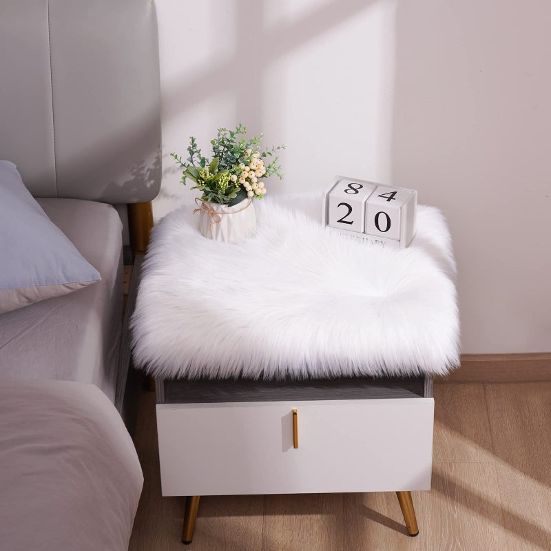 Softlife White Faux Fur Sheepskin Chair Cover 6 PCs Seat Cushion Pad Super Soft Area Rugs for Living Bedroom Sofa (1.6ft x 1.6ft) - Image 4