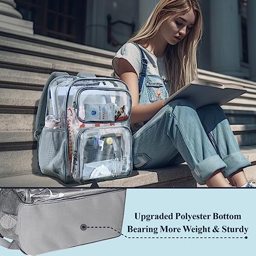 PACKISM Clear Backpack for School - 17 inch Large Heavy Duty Clear Bookbag for Boys and Girls, See Through PVC Transparent Backpacks with 2 Front Pockets for College Work, Grey (for age 12 above) - Image 5