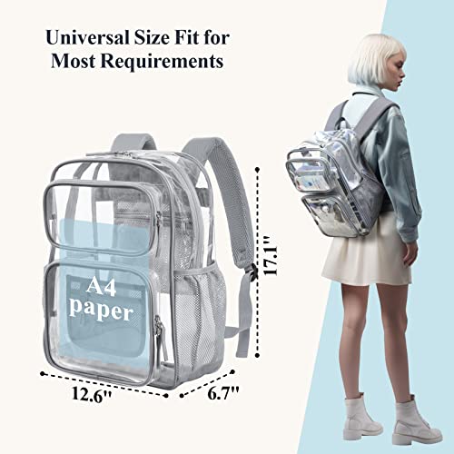 PACKISM Clear Backpack for School - 17 inch Large Heavy Duty Clear Bookbag for Boys and Girls, See Through PVC Transparent Backpacks with 2 Front Pockets for College Work, Grey (for age 12 above) - Image 3