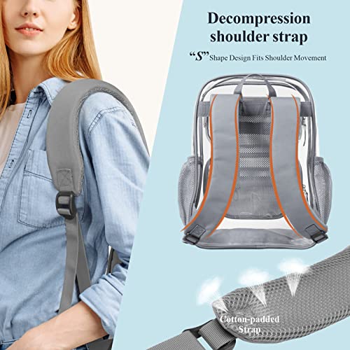 PACKISM Clear Backpack for School - 17 inch Large Heavy Duty Clear Bookbag for Boys and Girls, See Through PVC Transparent Backpacks with 2 Front Pockets for College Work, Grey (for age 12 above) - Image 4