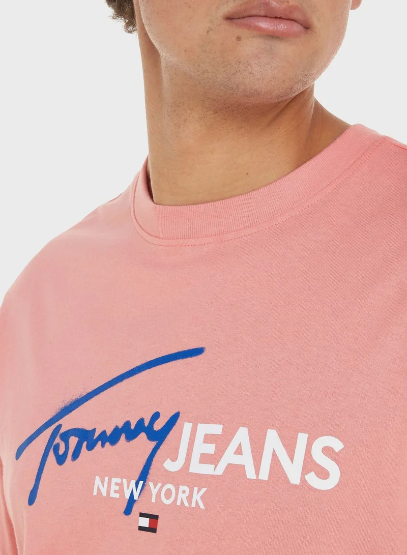 TOMMY JEANS Text Print Crew Neck T-Shirt