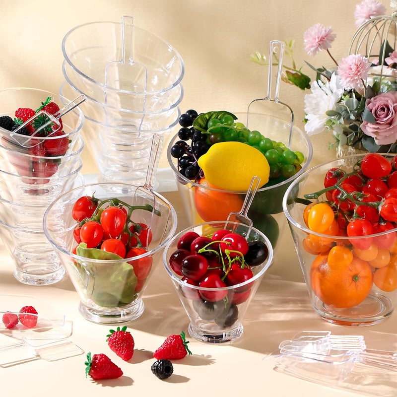 Sawysine Sawysine 12 Sets Assorted Size Acrylic Candy Serving Bowls Clear Angled Candy Jar Popcorn Bowls Snack Dishes with Measuring Scoops for Summer Wedding Holiday Party  - Image 4