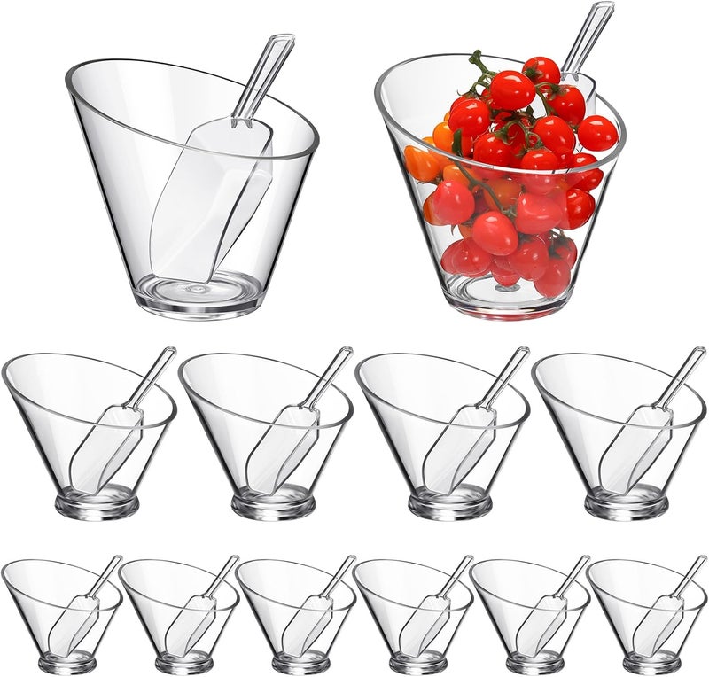 Sawysine Sawysine 12 Sets Assorted Size Acrylic Candy Serving Bowls Clear Angled Candy Jar Popcorn Bowls Snack Dishes with Measuring Scoops for Summer Wedding Holiday Party  - Image 1