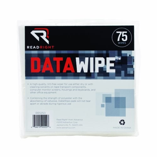 Read Right وسادات تنظيف DataWipe من Read Right، 6 × 6 بوصة، 75 مناديل لكل كيس (RR1250) - Image 1