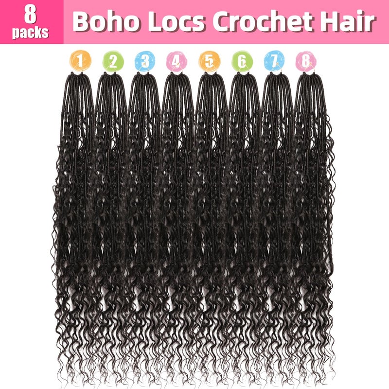 AMUMI Soft Boho Locs Crochet Hair for Black Women-30 Inch 8 Packs Goddess Faux Locs Crochet Human Hair Feeling Pre Looped with Curly Ends(1B, 30 Inch(Pack of 8)) - Image 5
