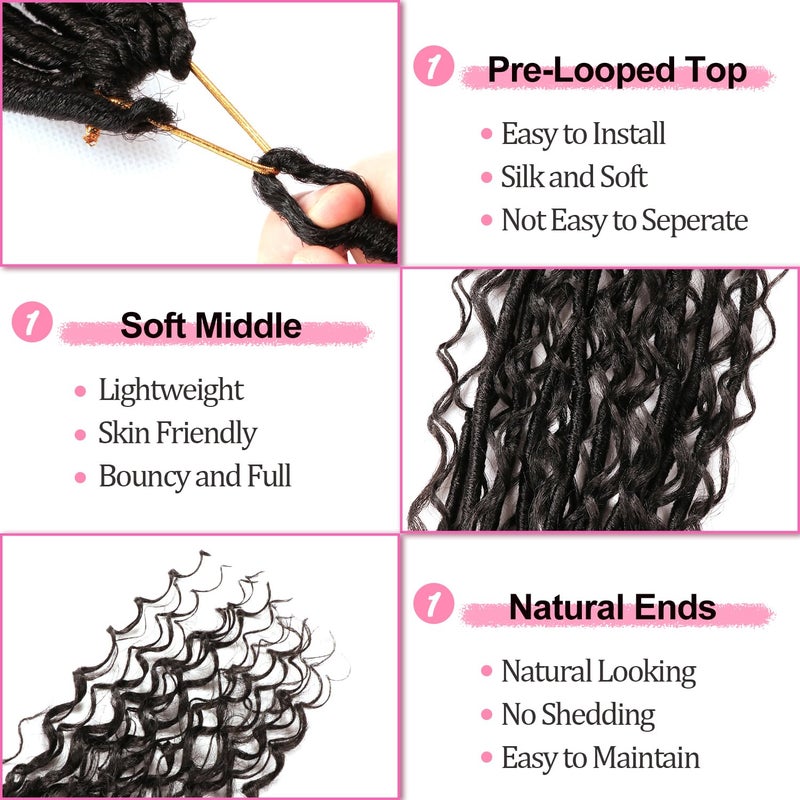 AMUMI Soft Boho Locs Crochet Hair for Black Women-30 Inch 8 Packs Goddess Faux Locs Crochet Human Hair Feeling Pre Looped with Curly Ends(1B, 30 Inch(Pack of 8)) - Image 4