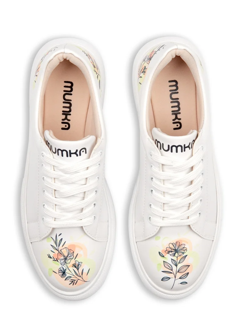 Mumka White Flowers Sneakers for Women | Best Price UAE