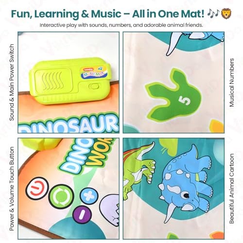 VikriDA Musical Floor Mat Piano for Babies & Toddlers | Dino-Themed Interactive Play Mat with Animal Sounds & Learning Activities - Image 4