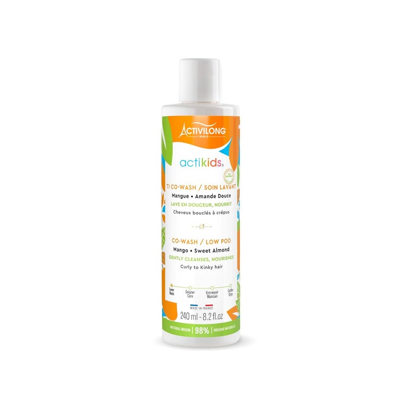 ACTIVILONG Actikids Cowash Mango and Sweet Almond  NoRinse Cleanser Gentle Wash Detangling and Timesaving in One  240