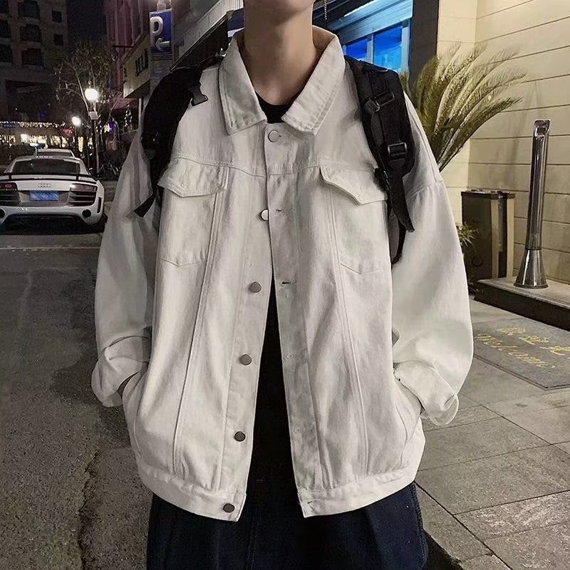 Spring and Autumn Denim coat mens Hong Kong style ruoshuai loose fashion brand workwear jacket Korean style trendy top clothes denim jacket Black - Image 2